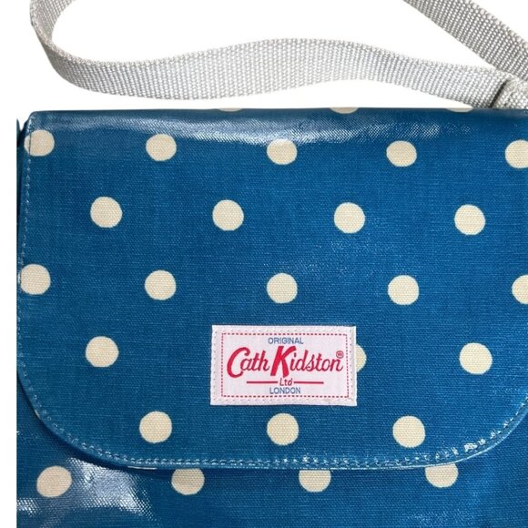 Cath Kidston Oilcloth Crossbody Messenger Bag Blue Polka Dot Adjustable - Picture 9 of 10